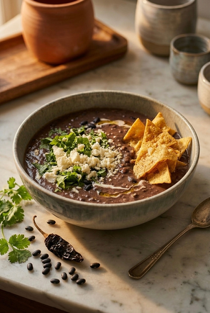 Black bean soup with tortilla chips
